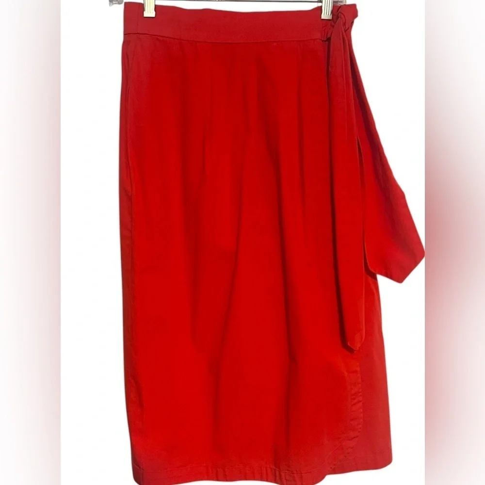 HERMES Red 100% Cotton Wrap Skirt with Pockets Size 42EU 6US